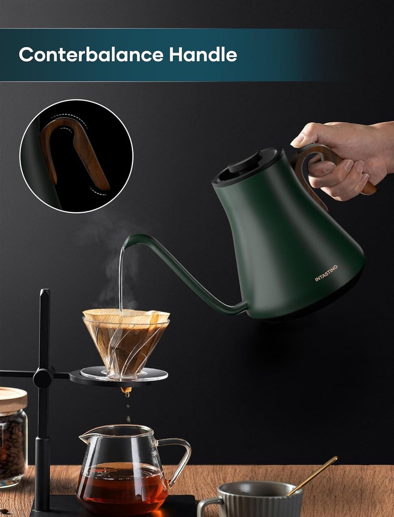 intasting Electric Kettle, Gooseneck Electric Kettle, ±1℉ Precise Temperature Control, Stainless Steel Interior, Quick Heating for Pour Over Coffee, Tea & Boiling Water, 0.9L (Forest Green) - Image 4